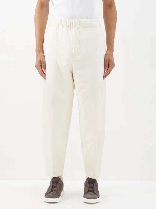 Padded Wool-blend Flannel Trousers - Mens - Cream