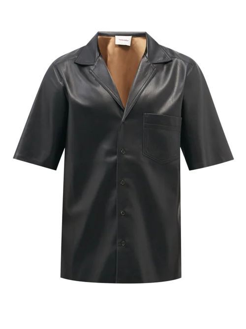 Osmo Cuban-collar Faux-leather Shirt - Mens - Black