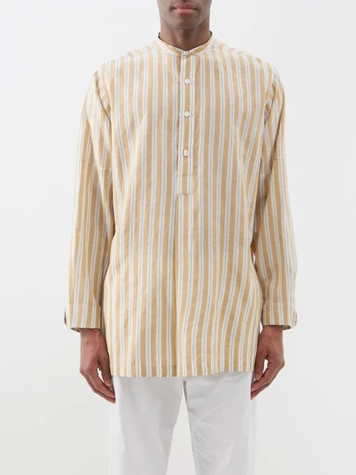 Striped Cotton-blend Shirt - Mens - Yellow Stripe