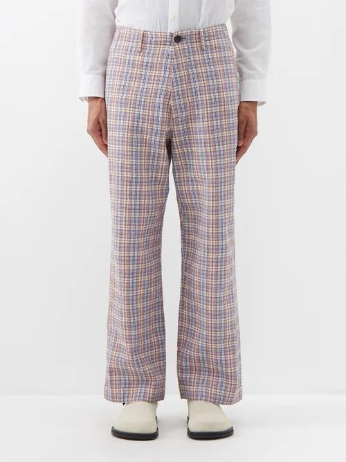 Check-cotton Relaxed-leg Trousers - Mens - Multi