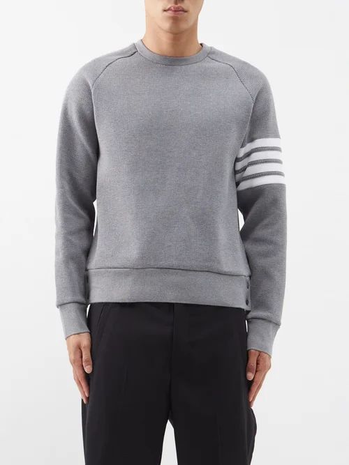 Four-bar Waffle-knit Sweatshirt - Mens - Dark Grey
