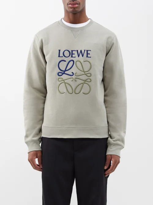 Anagram-embroidered Cotton-jersey Sweatshirt - Mens - Sage