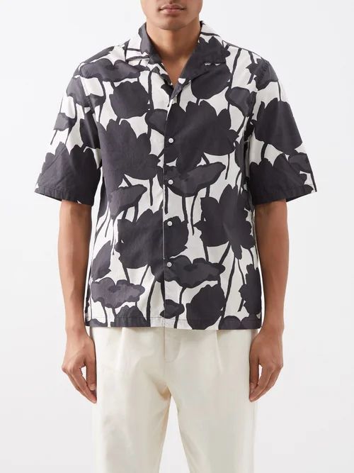 Eren Camelia-print Cotton-poplin Shirt - Mens - Black Multi