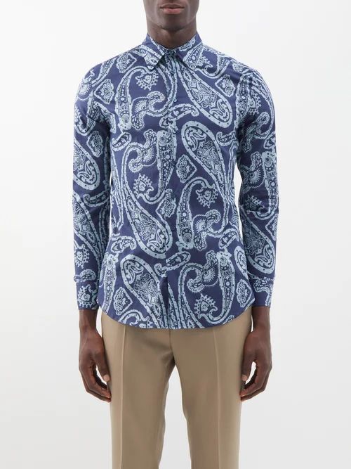 Paisley-print Cotton Shirt - Mens - Blue Multi