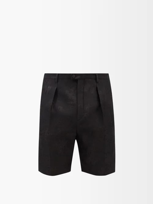 Rose-jacquard Wool-blend Hopsack Shorts - Mens - Black