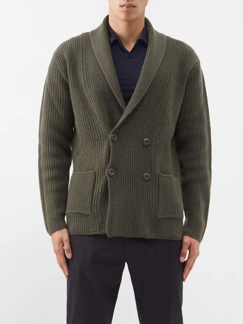 Double-breasted Wool-blend Cardigan - Mens - Green