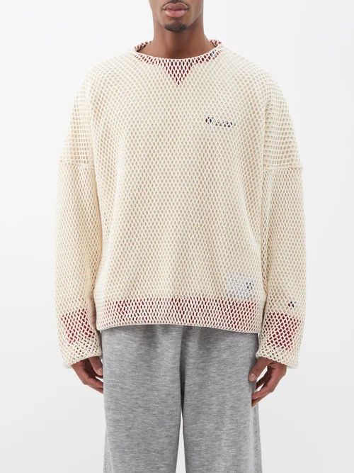 X Champion Mesh-layer Cotton Sweatshirt - Mens - White