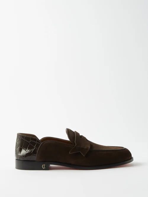 Penny No Back Suede Loafers - Mens - Dark Brown