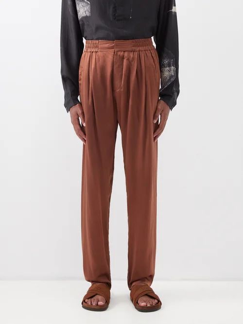 Conrad Elasticated-waist Silk Trousers - Mens - Brown