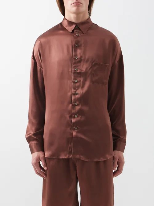 Silk-satin Shirt - Mens - Brown