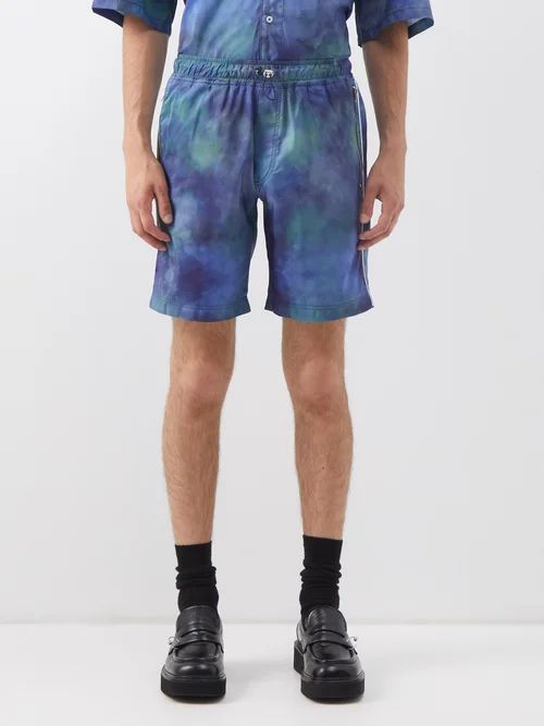 Recycled-shell Dyed-effect Shorts - Mens - Blue