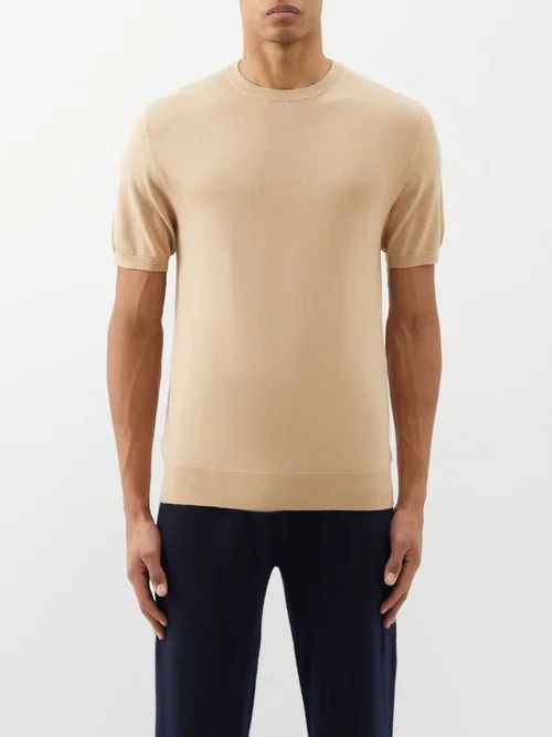 Mr Charles Silk-blend T-shirt - Mens - Beige