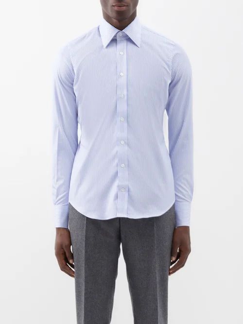 Striped Cotton-poplin Shirt - Mens - Blue Multi