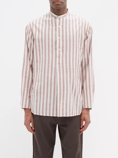 Striped Cotton-blend Shirt - Mens - Brown Stripe