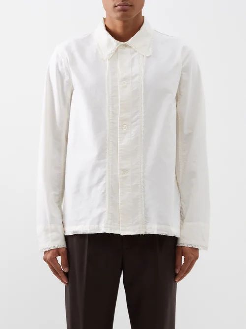 Box Lace-trim Oxford-cotton Shirt - Mens - Off White