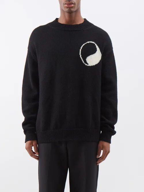 Work Shop Yin Yang-intarsia Wool Sweater - Mens - Black