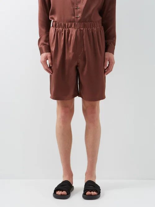 Silk-satin Shorts - Mens - Brown