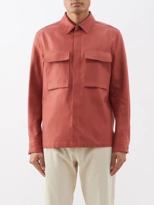 Patch-pocket Linen Overshirt - Mens - Red