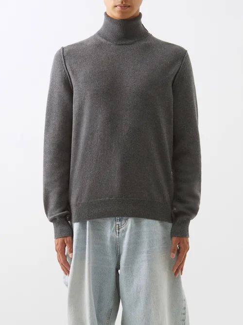Pintucked Cashmere Roll-neck Sweater - Mens - Mid Grey