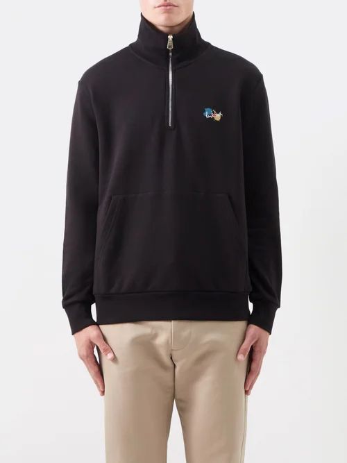 Organic Cotton-jersey Half-zip Sweatshirt - Mens - Black