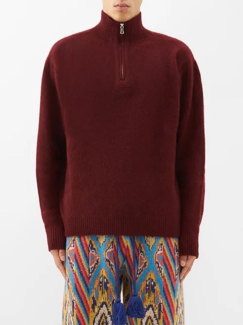 Half-zip Cashmere Sweater - Mens - Maroon