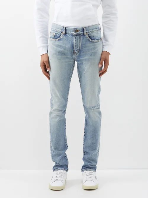 Distressed Slim-leg Jeans - Mens - Blue