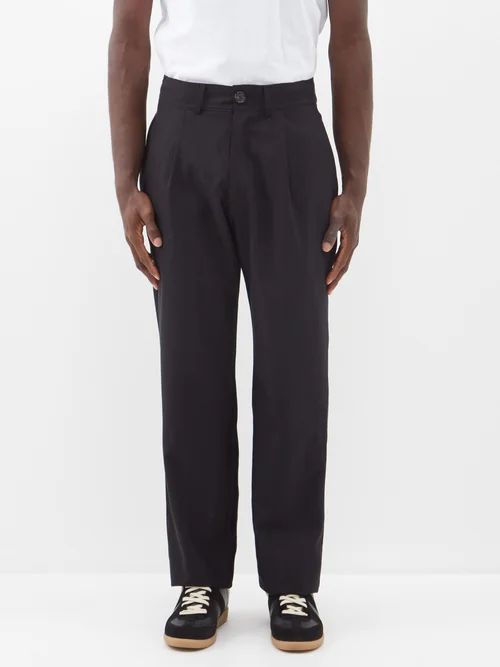 Fairview Single-pleat Wool-blend Trousers - Mens - Black
