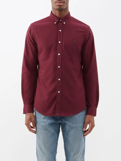 Logo-embroidered Cotton-oxford Shirt - Mens - Burgundy