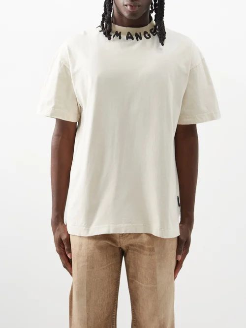 Seasonal Logo-print Cotton-jersey T-shirt - Mens - White Black