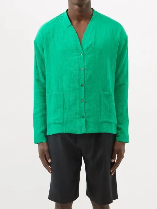 Verde V-neck Cotton-muslin Cardigan - Mens - Green