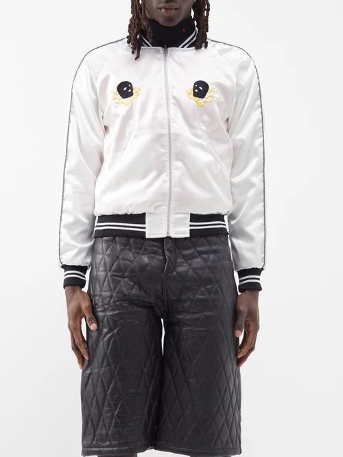 Reversible Embroidered Bomber Jacket - Mens - Cream