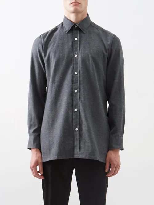 Slim Fit Cotton Shirt - Mens - Dark Grey