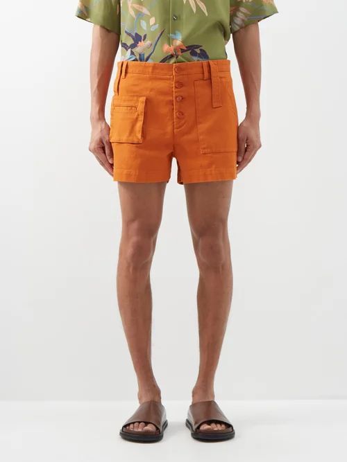 Cargo-pocket Cotton-twill Shorts - Mens - Orange