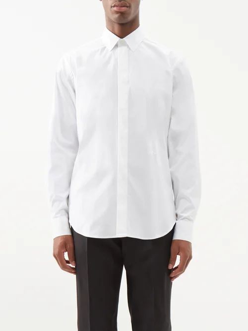 Logo-embroidered Cotton-poplin Shirt - Mens - White