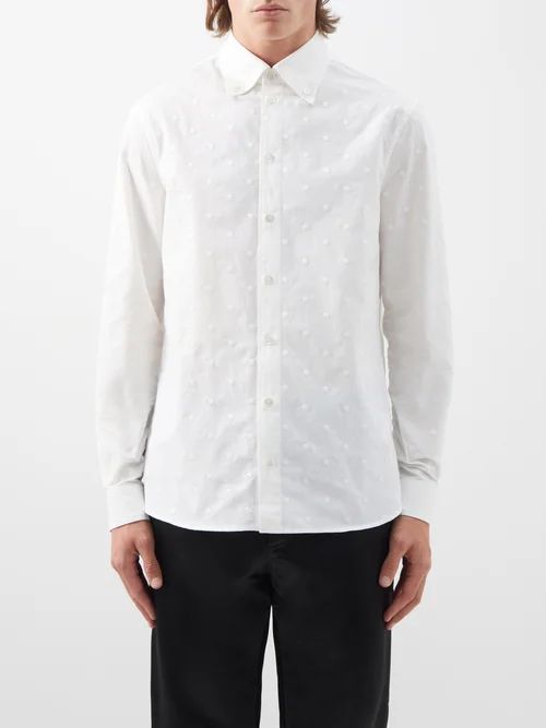 Stephen Polka-dot Embroidered Cotton Shirt - Mens - White
