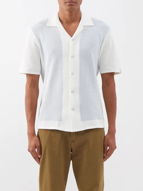 Harvey Knitted Cotton-blend Shirt - Mens - White Blue