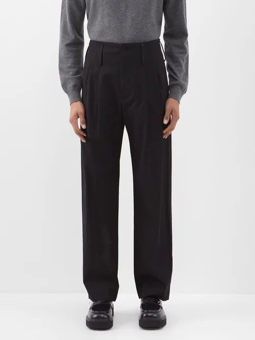 Abdou Pleated Cotton Trousers - Mens - Black