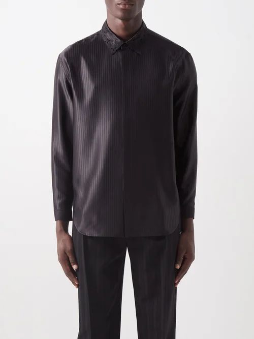 Guipure-lace Collar Silk-satin Shirt - Mens - Black