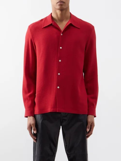 Rampoua Spread-collar Crepe Shirt - Mens - Bright Red