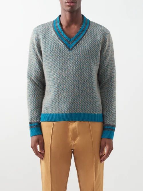 Chorus V-neck Cashmere-blend Sweater - Mens - Green Brown