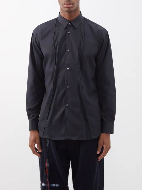 Mesh-panelled Cotton-poplin Shirt - Mens - Black
