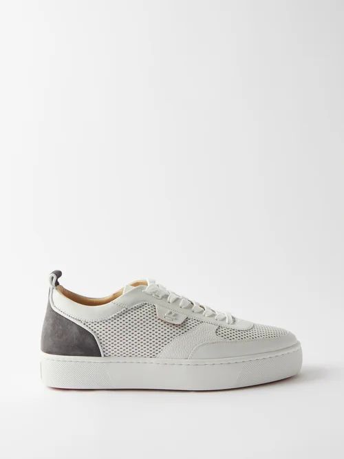 Happy Rui Leather, Suede And Mesh Trainers - Mens - White Grey