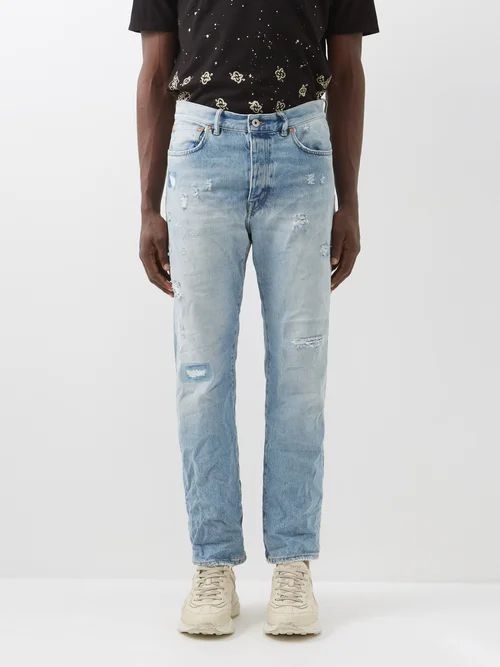 Distressed Straight-leg Jeans - Mens - Light Blue