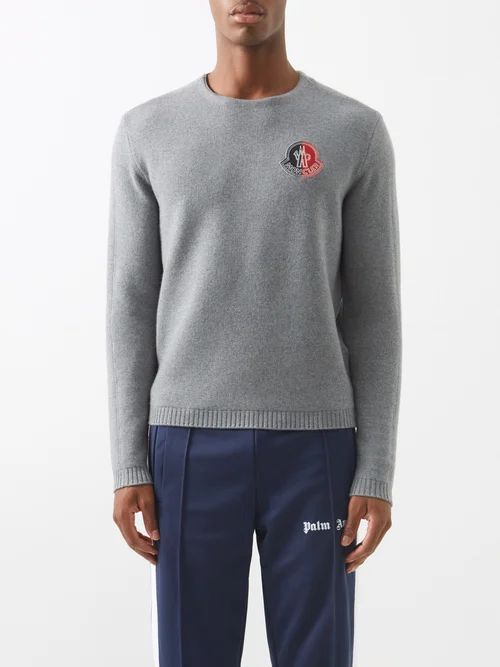 1952 - Logo-patch Wool-blend Sweater - Mens - Grey