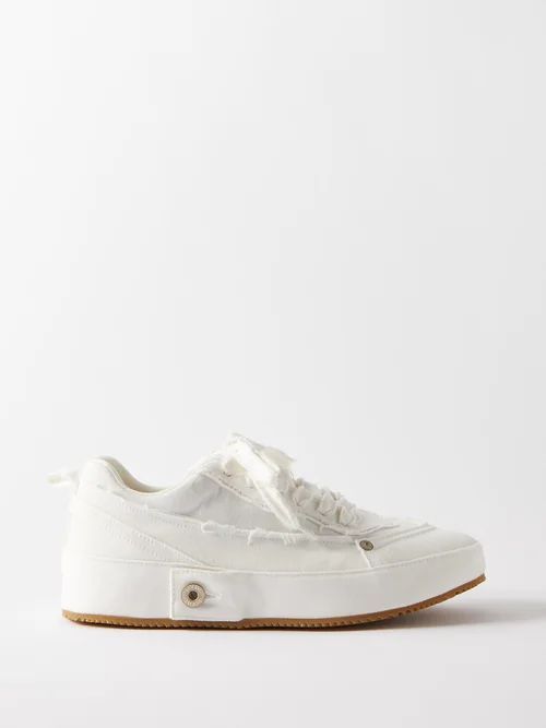 Deconstructed Frayed Denim Trainers - Mens - White