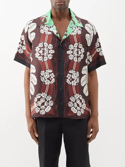 Bandana Floral-print Silk Shirt - Mens - Brown Multi