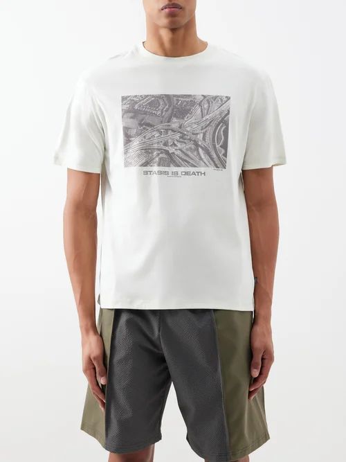 Stasis-print Cotton-jersey T-shirt - Mens - Off White