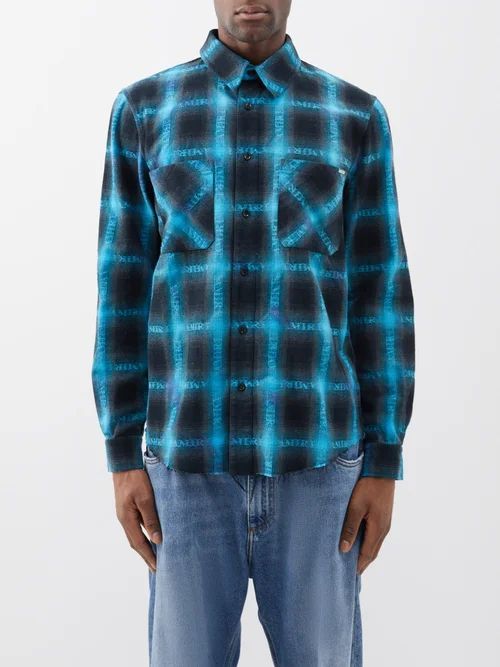 Checked-cotton Plaid Shirt - Mens - Black Blue