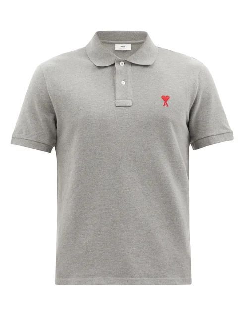 Ami De Caur-logo Organic Cotton-piqué Polo Shirt - Mens - Grey