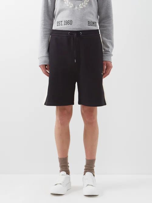V-logo Print Cotton-blend Jersey Shorts - Mens - Black Ivory